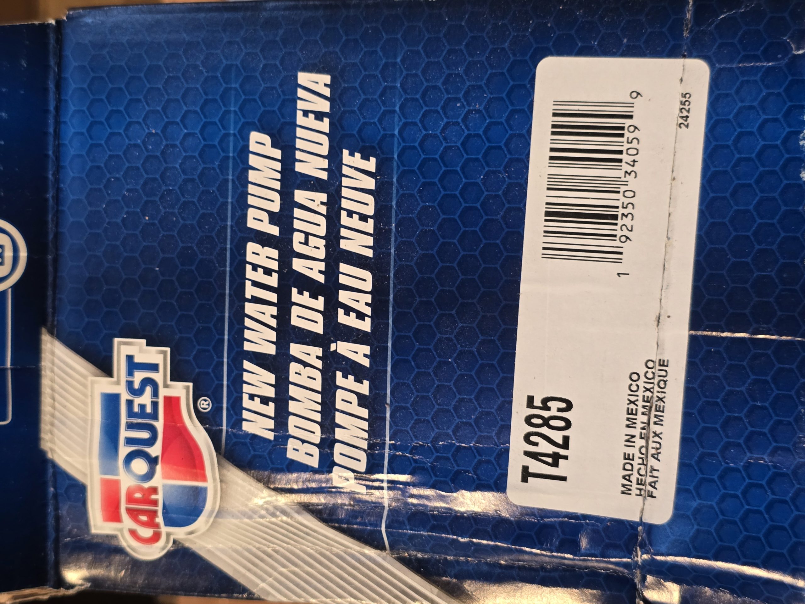 New Genuine CarQuest T4285 Water Pump