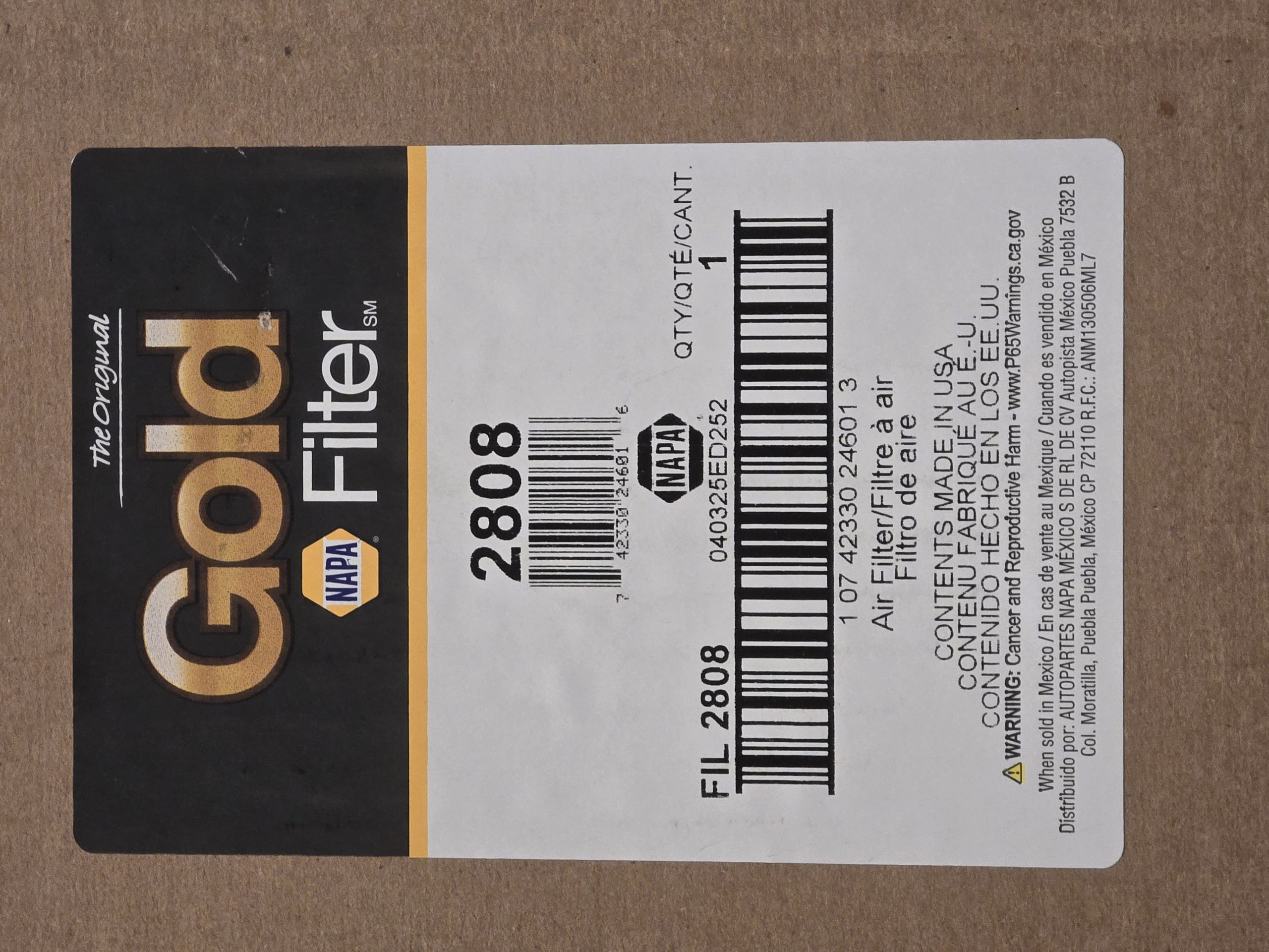 New Napa 2808 Air Filter