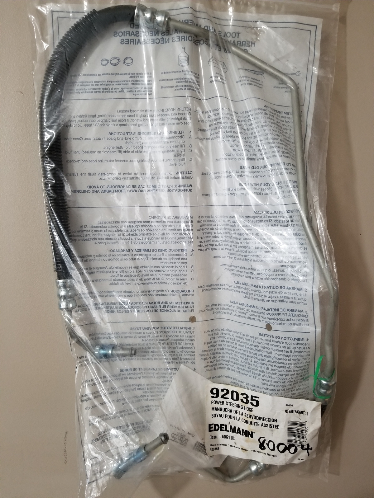 Genuine EDELMANN Power Steering Pressure HosePart# 92035 - NEW