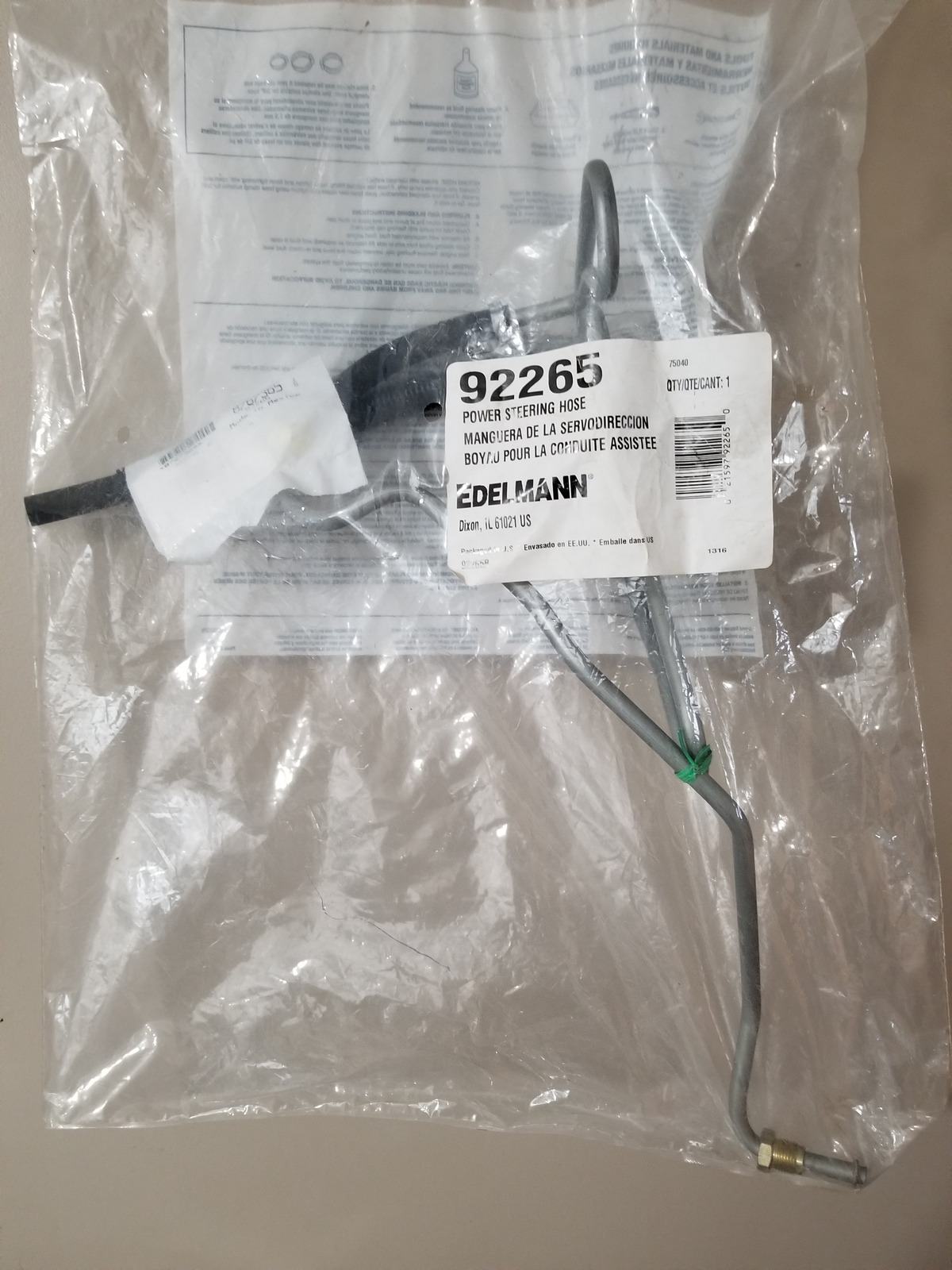 Genuine EDELMANN Power Steering Pressure HosePart# 92265 - NEW