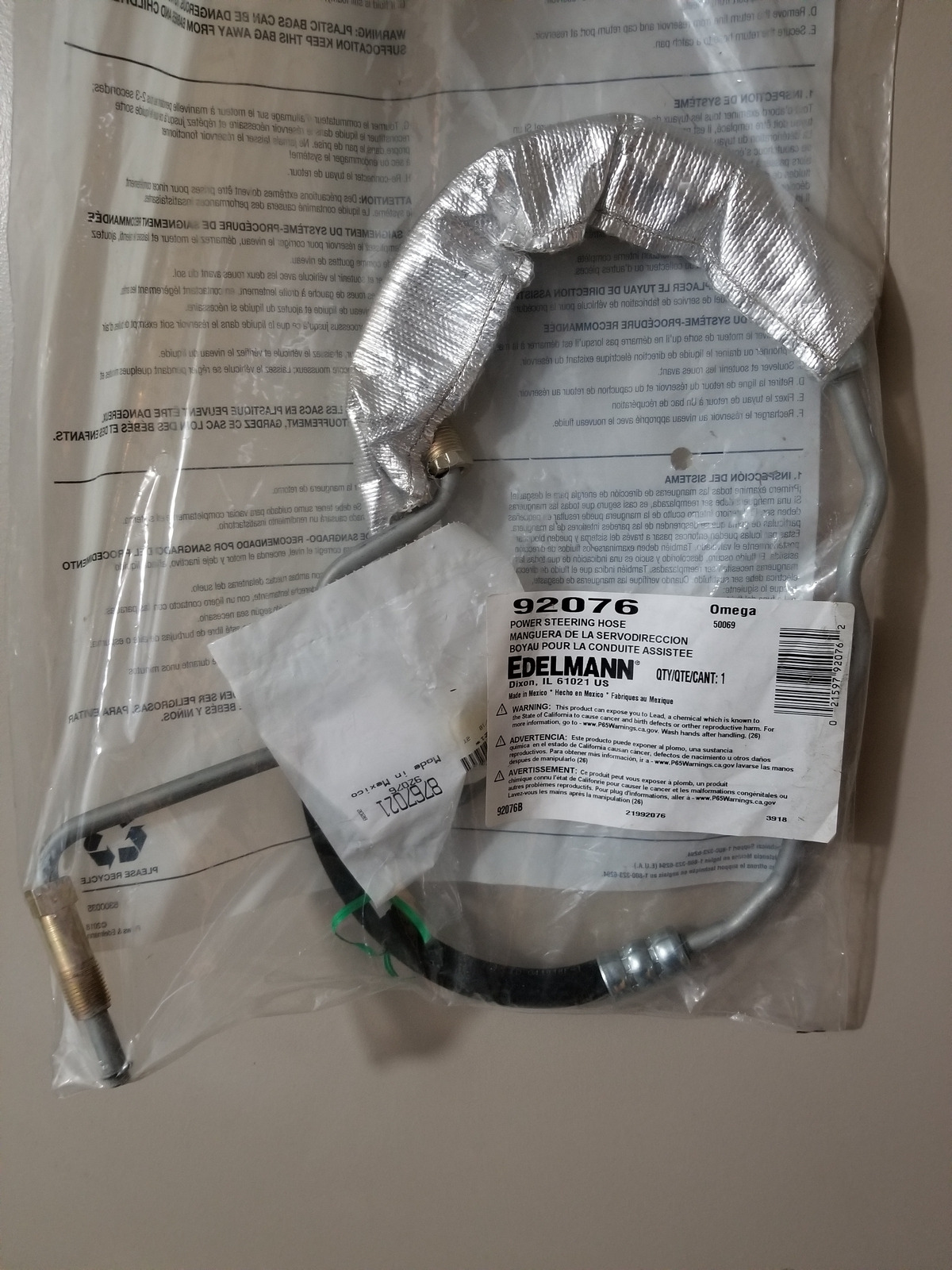 Genuine EDELMANN Power Steering Pressure HosePart# 92076 - NEW