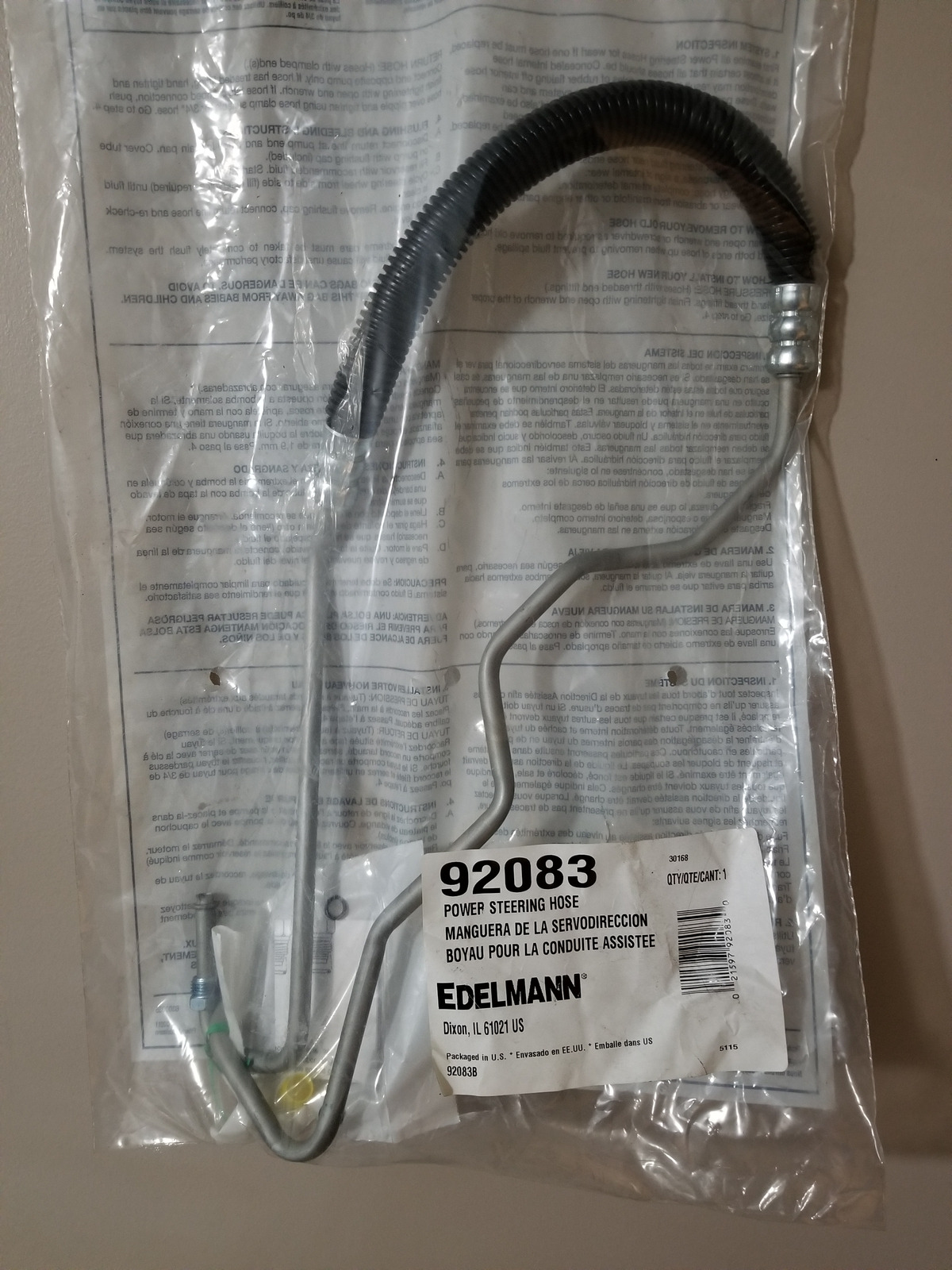 Genuine EDELMANN Power Steering Pressure HosePart# 92083 - NEW